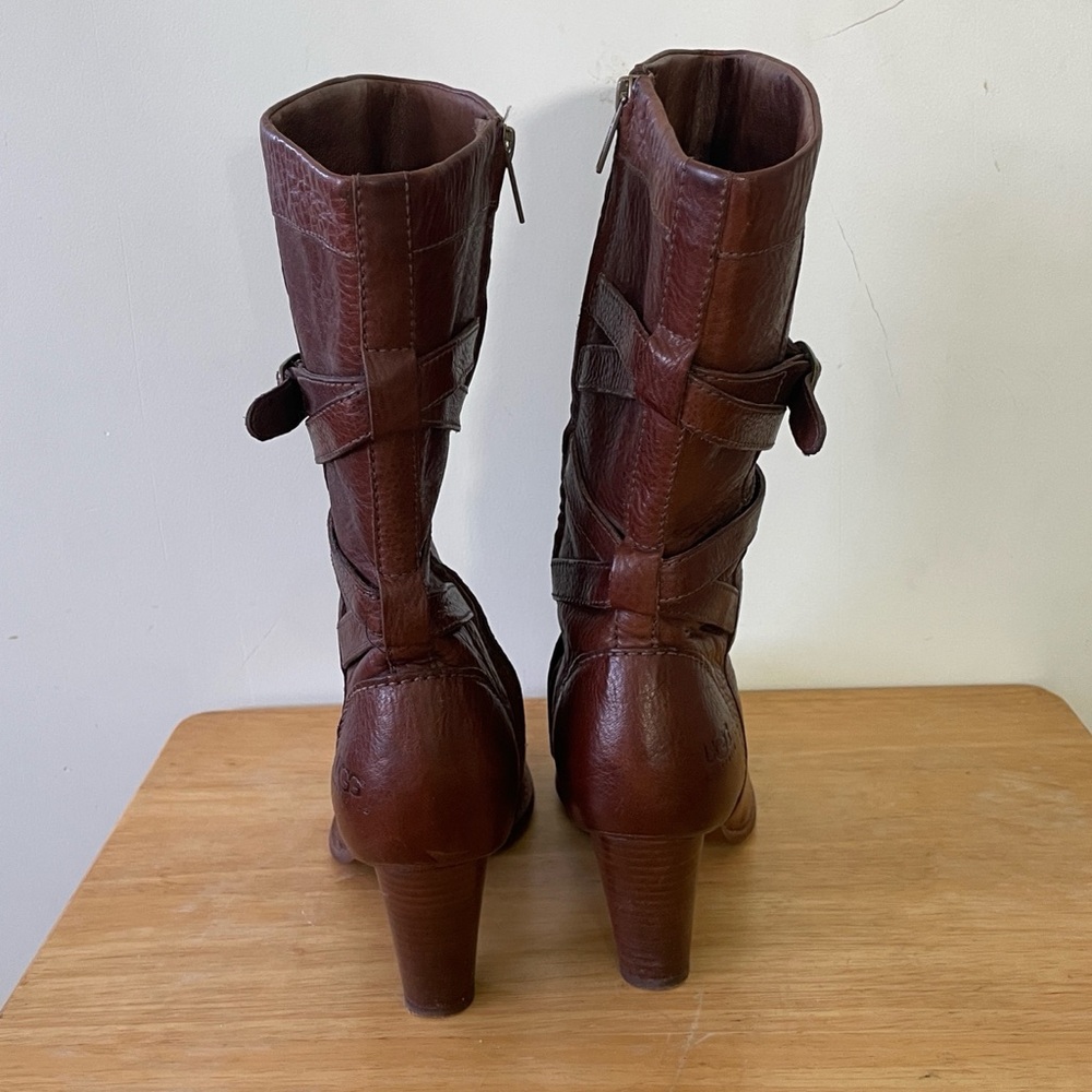 UGG Women's Chestnut Brown Pebbled Leather Heeled Boots, Size 8 - Picture 8 of 14